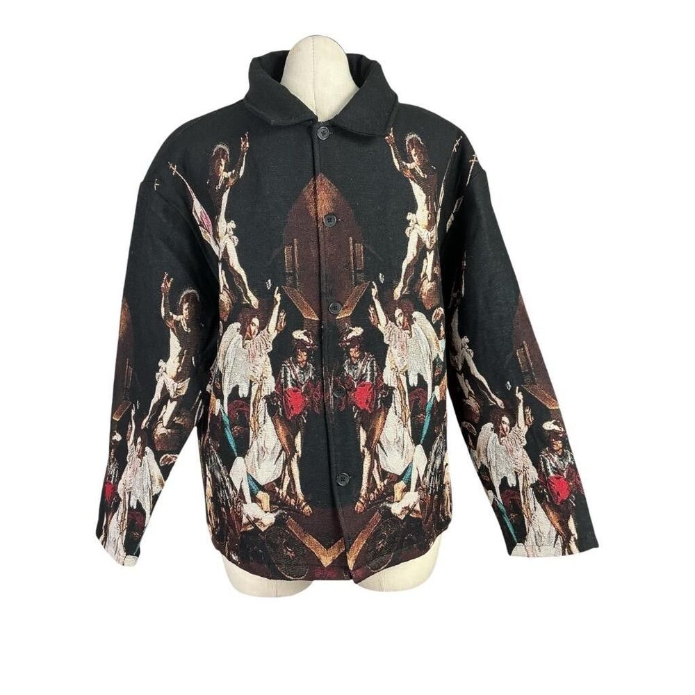 Rebel Vengeance Jacket Men M Black AOP Fall of The Angels Artsy Streetwear NEW